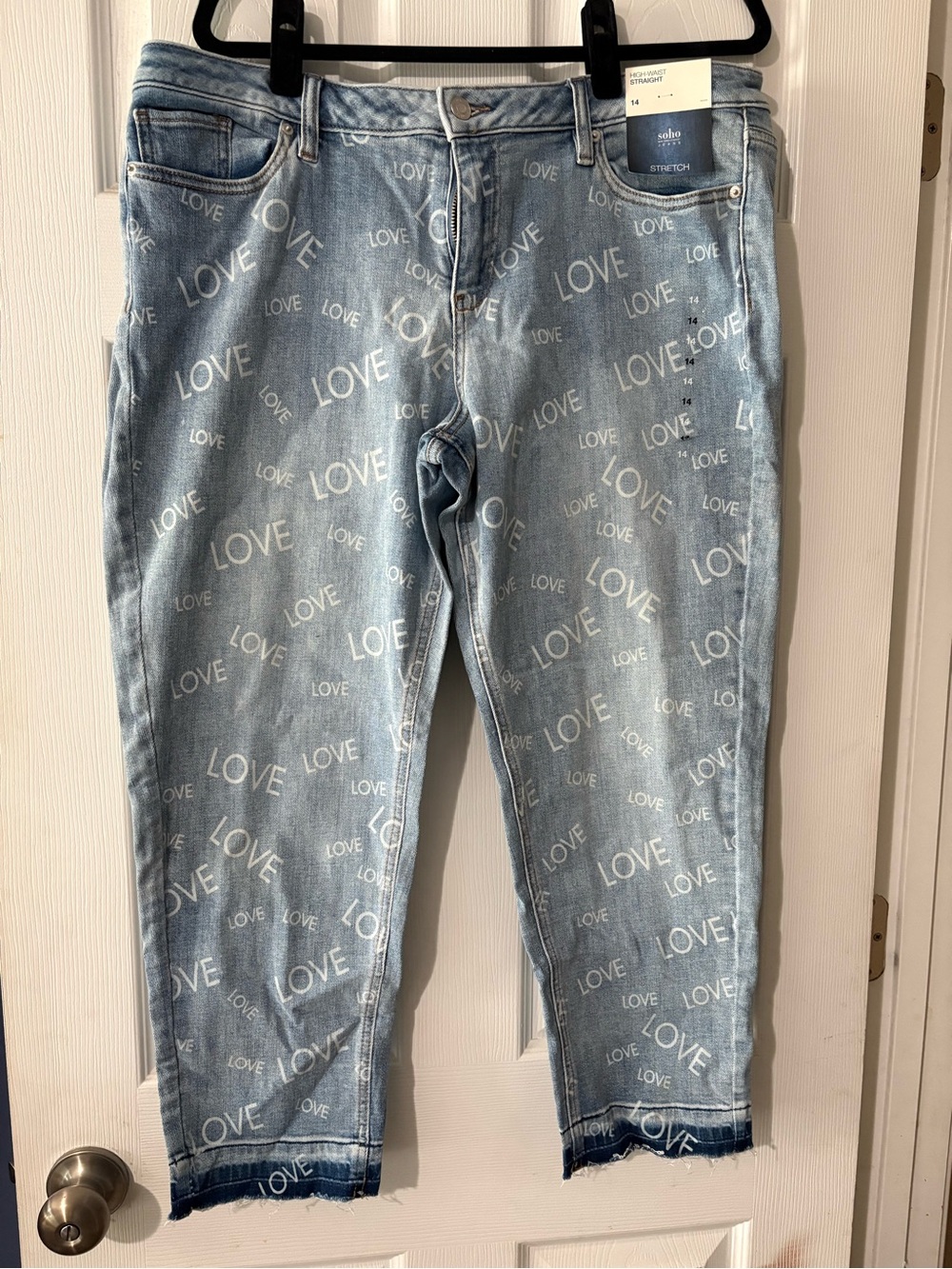 NWT NY & Company Soho High-Waist Straight Stretch Jeans Love Print Size 14